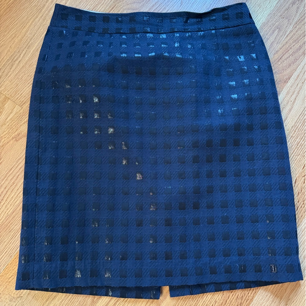 Banana Republic Navy Blue Checkered Pencil Skirt